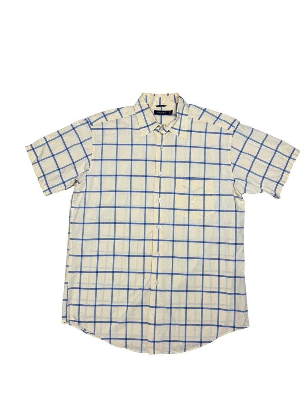 Nautica Vintage Yellow Blue Plaid Button Up Shirt Size Large